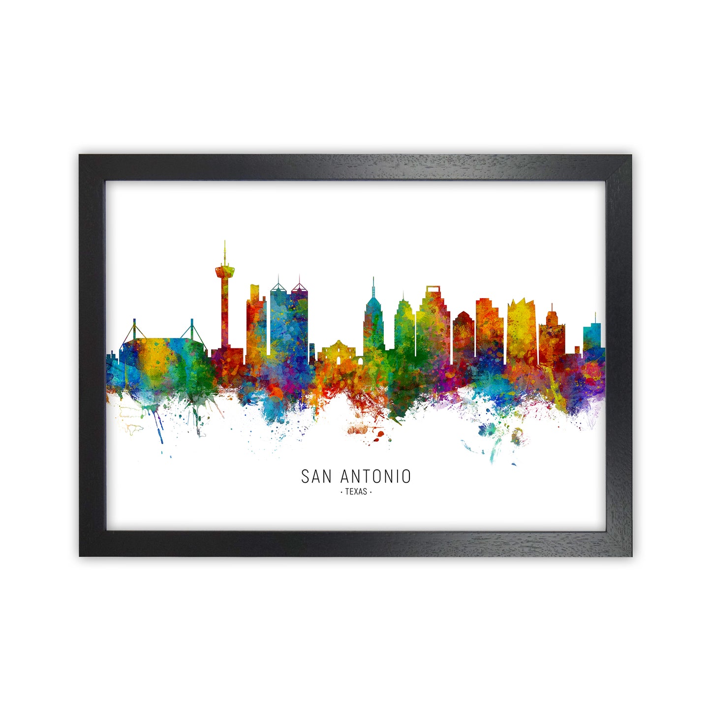 San Antonio Texas Skyline Art Print by Michael Tompsett Black Grain