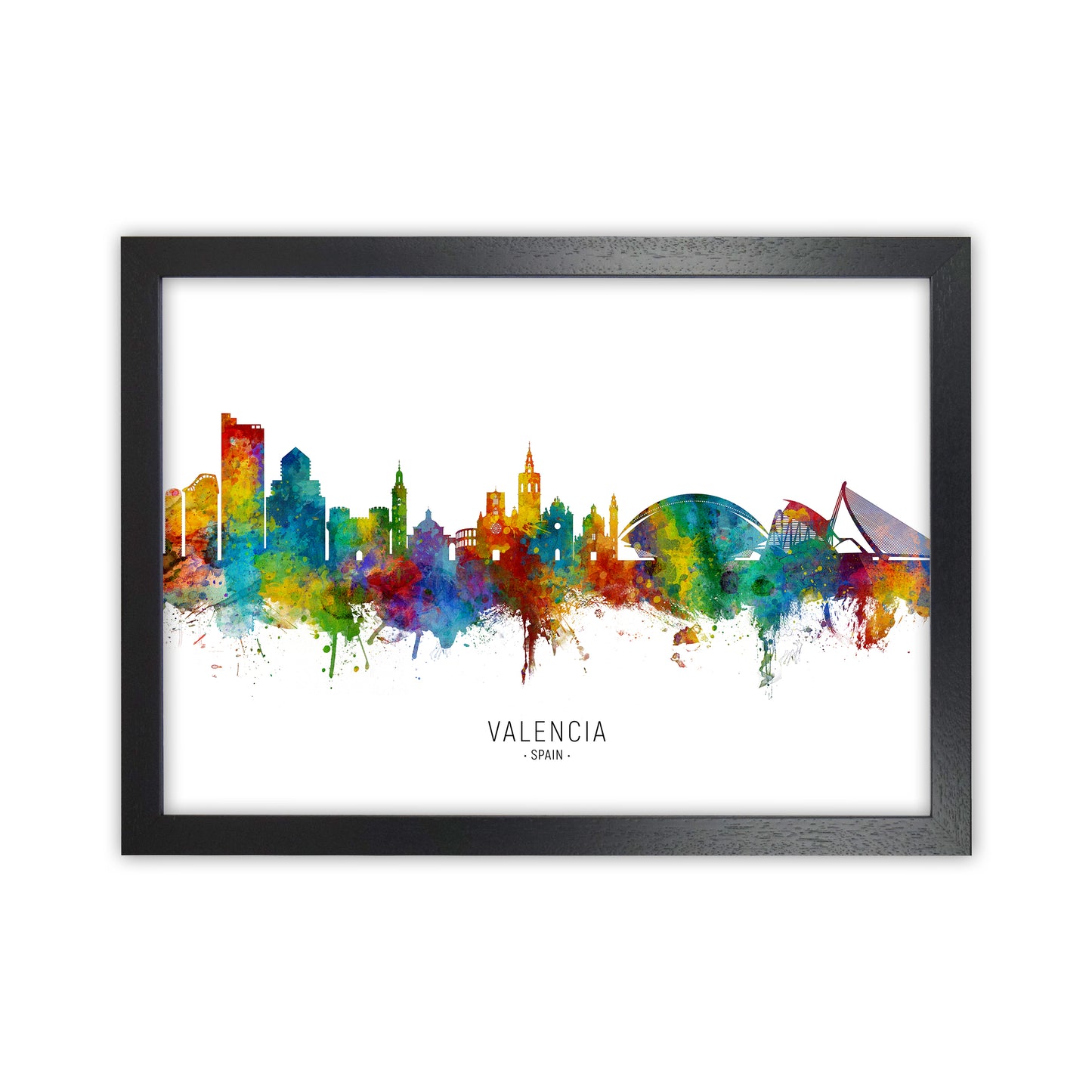 Valencia Spain Skyline Art Print by Michael Tompsett Black Grain
