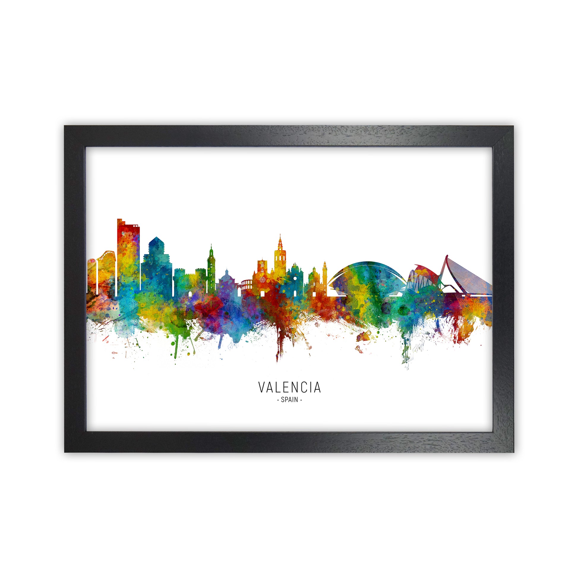 Valencia Spain Skyline Art Print by Michael Tompsett Black Grain
