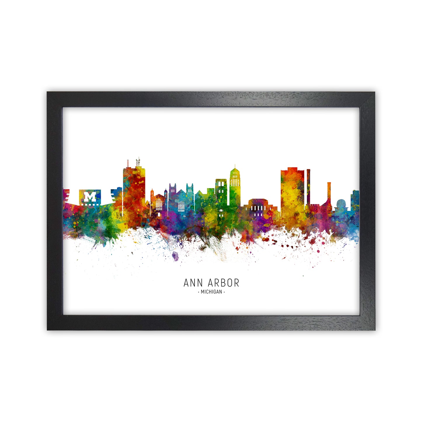 Ann Arbor Michigan Skyline Art Print by Michael Tompsett Black Grain