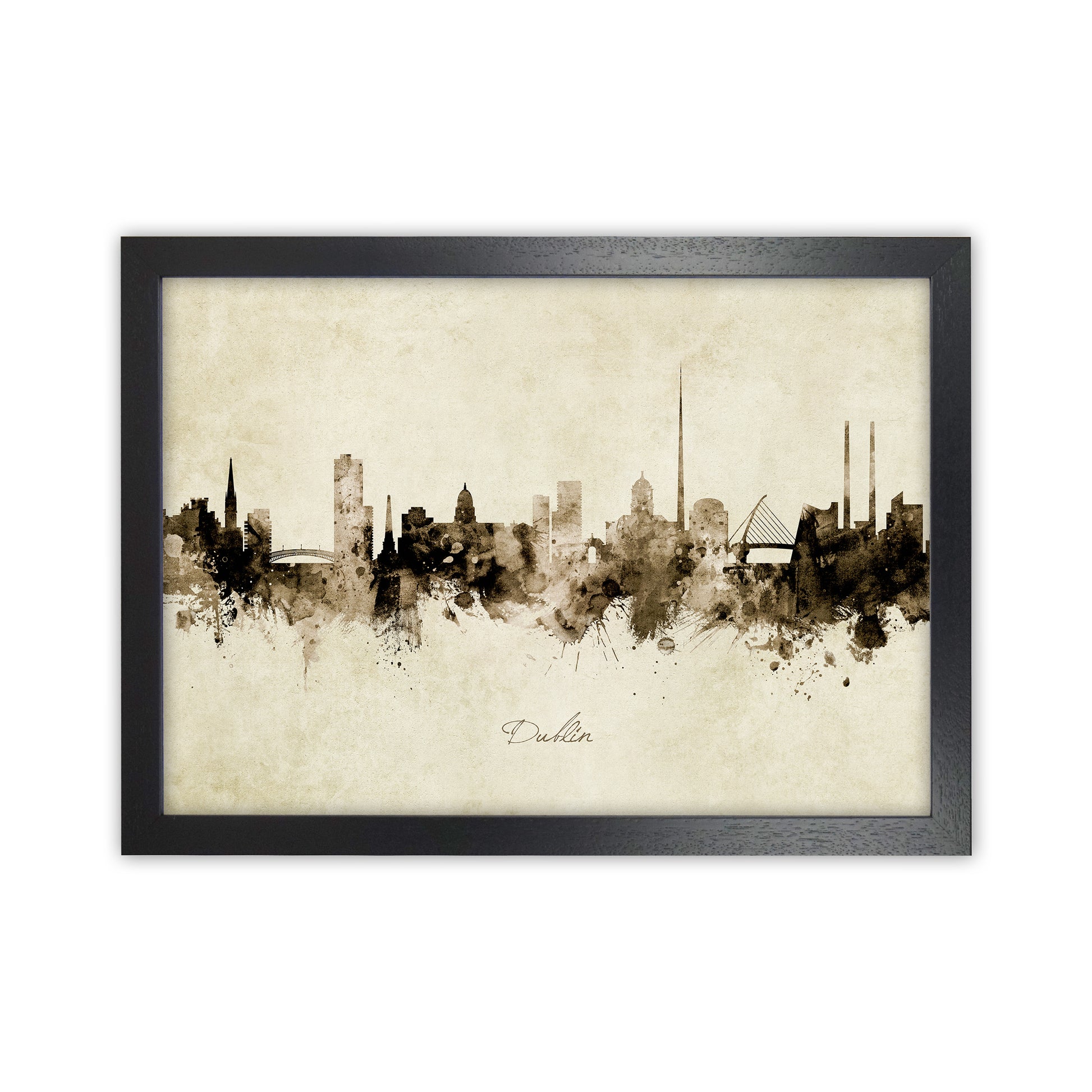 Dublin Ireland Skyline Vintage  Art Print by Michael Tompsett Black Grain