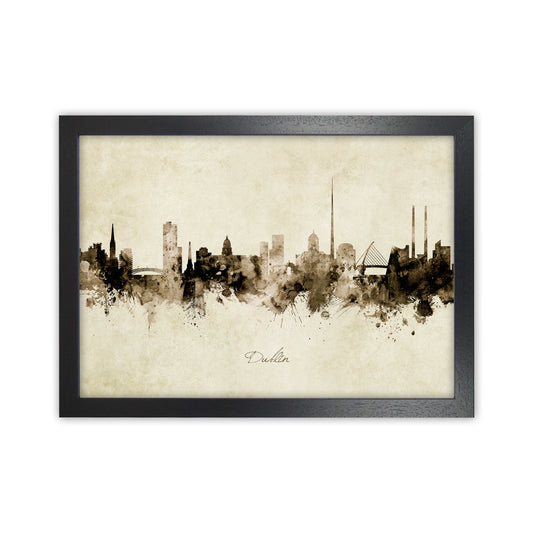 Dublin Ireland Skyline Vintage  Art Print by Michael Tompsett Black Grain