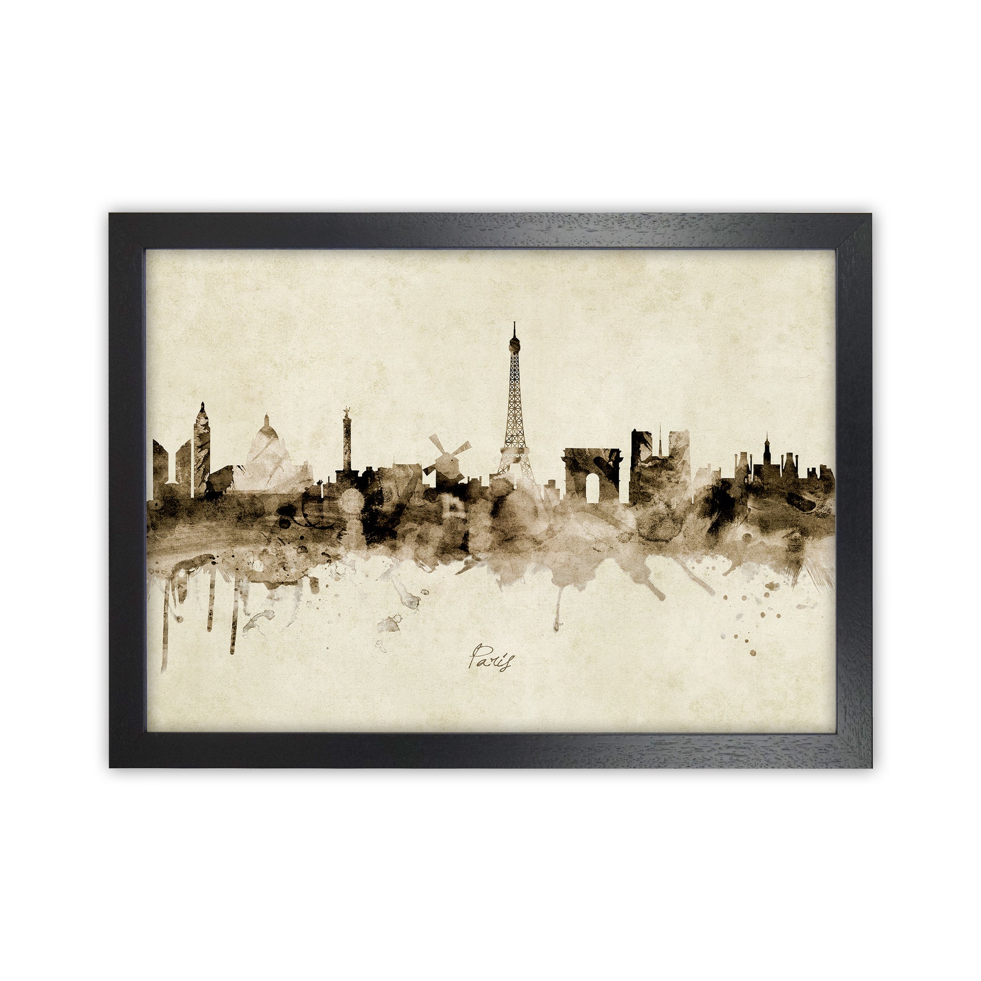 Paris France Skyline Vintage  Art Print by Michael Tompsett Black Grain