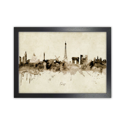 Paris France Skyline Vintage  Art Print by Michael Tompsett Black Grain