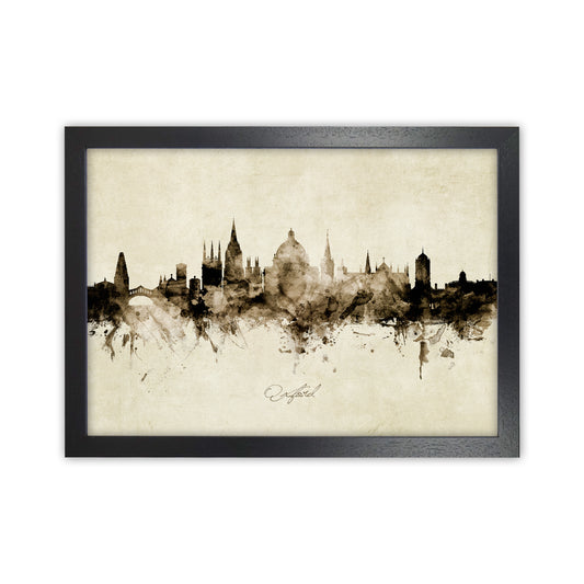 Oxford England Skyline Vintage  Art Print by Michael Tompsett Black Grain