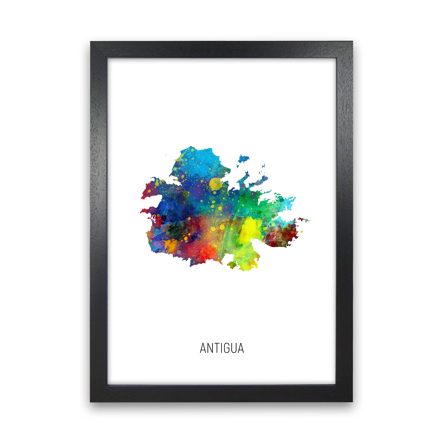 Antigua Watercolour Map Art Print by Michael Tompsett Black Grain