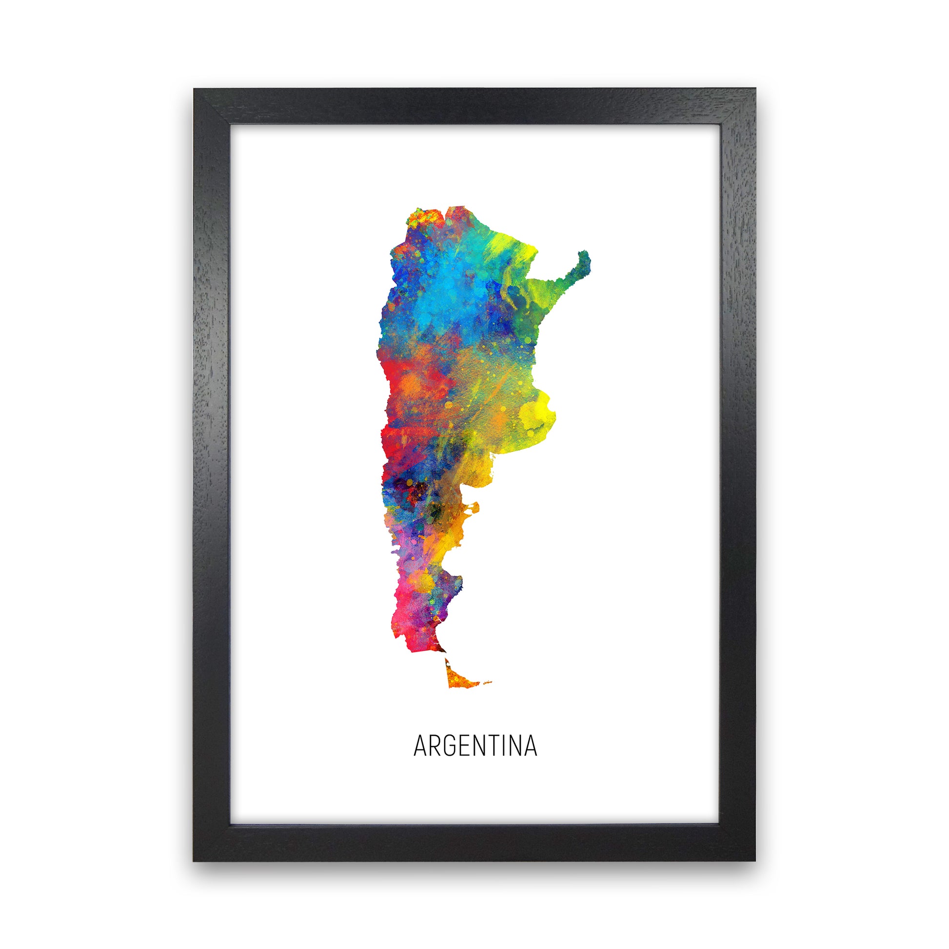 Argentina Watercolour Map Art Print by Michael Tompsett Black Grain
