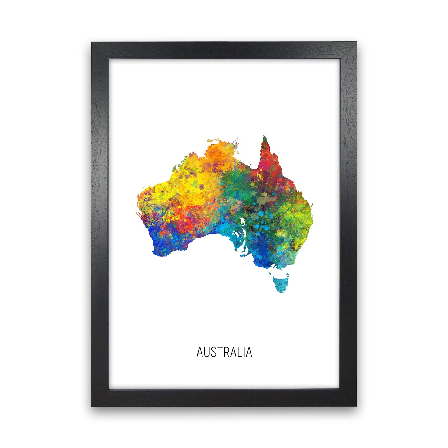 Australia Watercolour Map Art Print by Michael Tompsett Black Grain