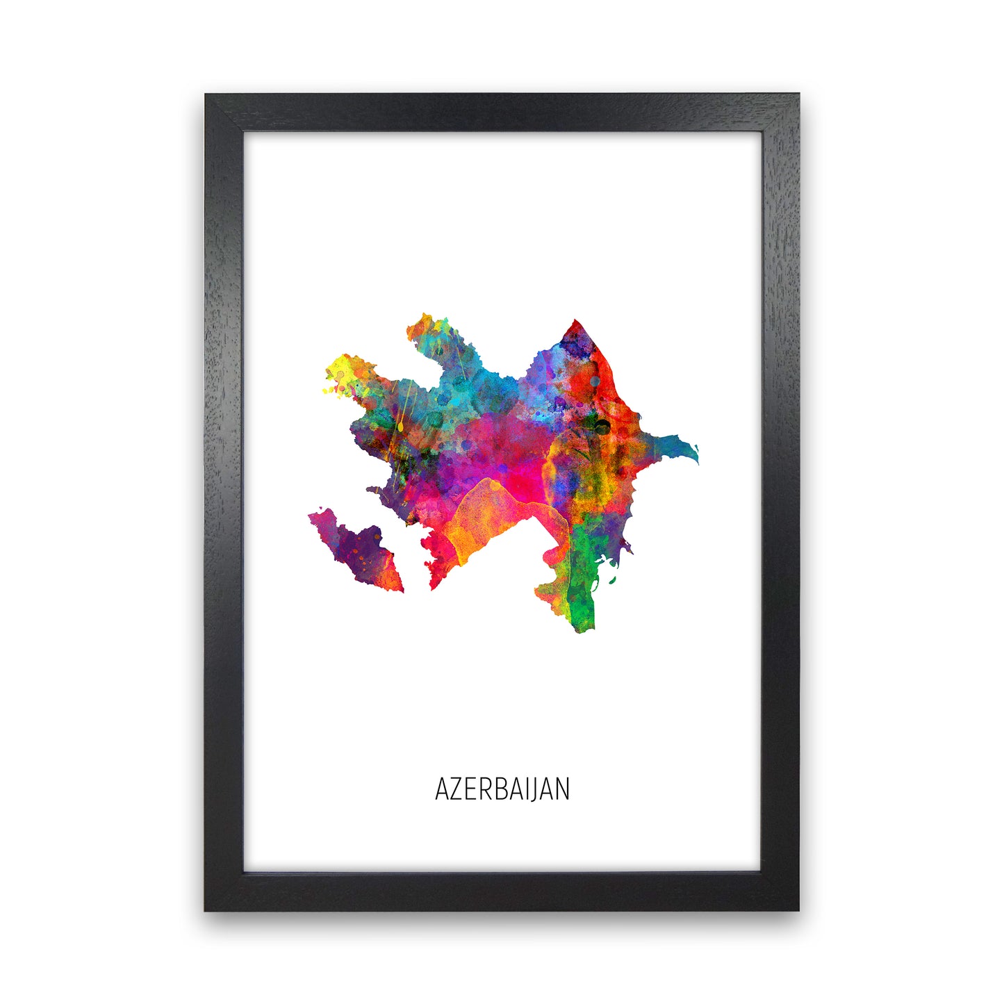Azerbaijan Watercolour Map Art Print by Michael Tompsett Black Grain