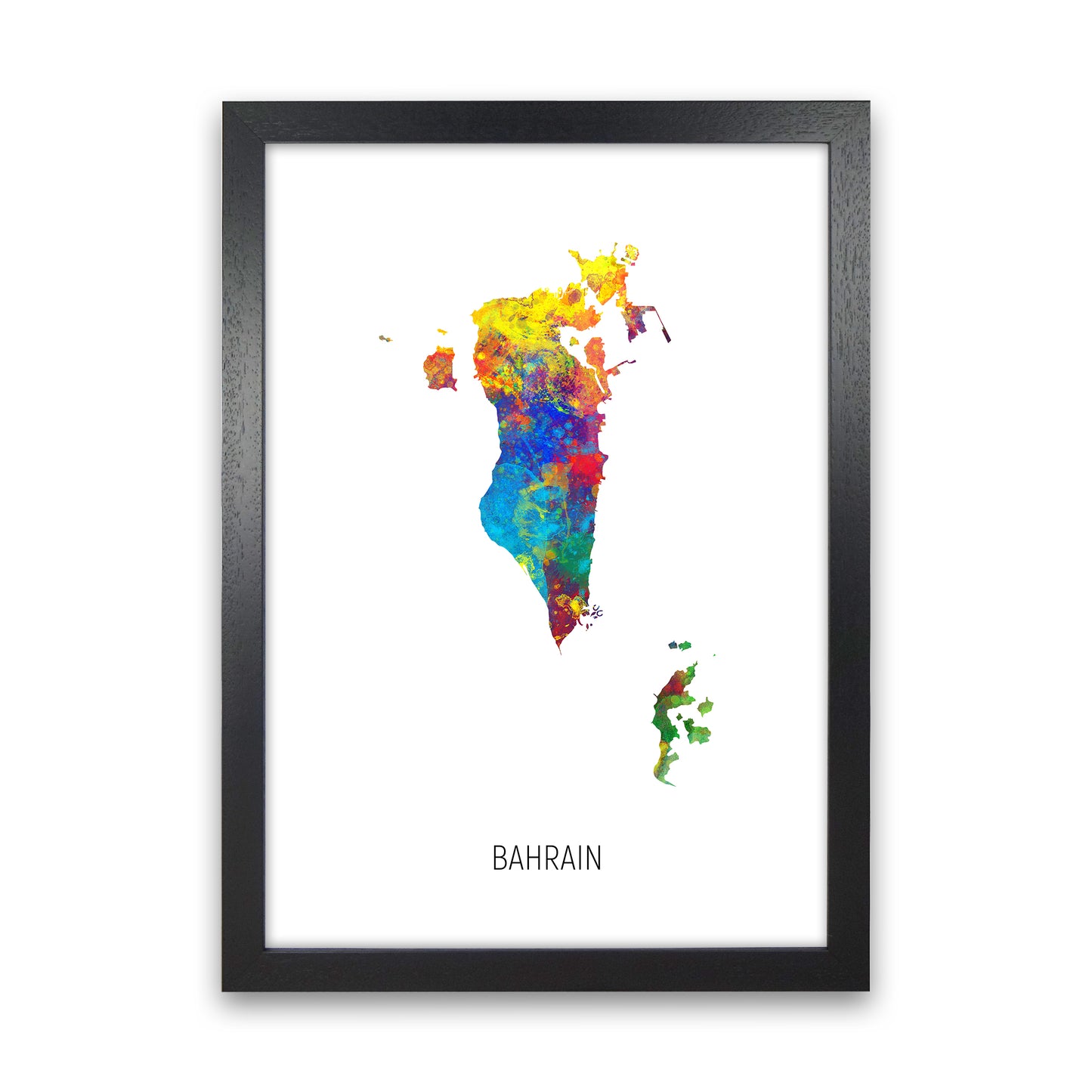 Bahrain Watercolour Map Art Print by Michael Tompsett Black Grain