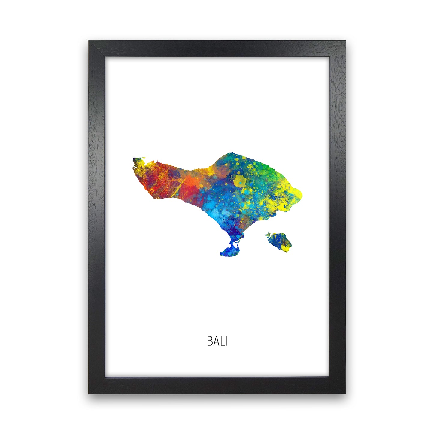 Bali Watercolour Map Art Print by Michael Tompsett Black Grain