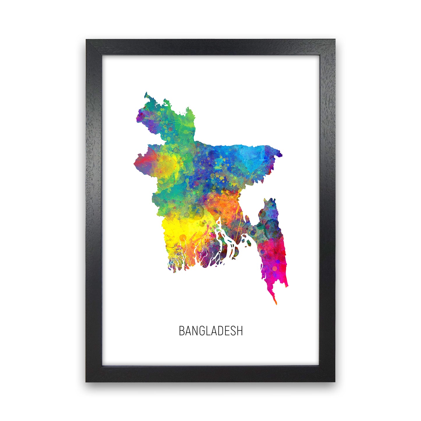 Bangladesh Watercolour Map Art Print by Michael Tompsett Black Grain