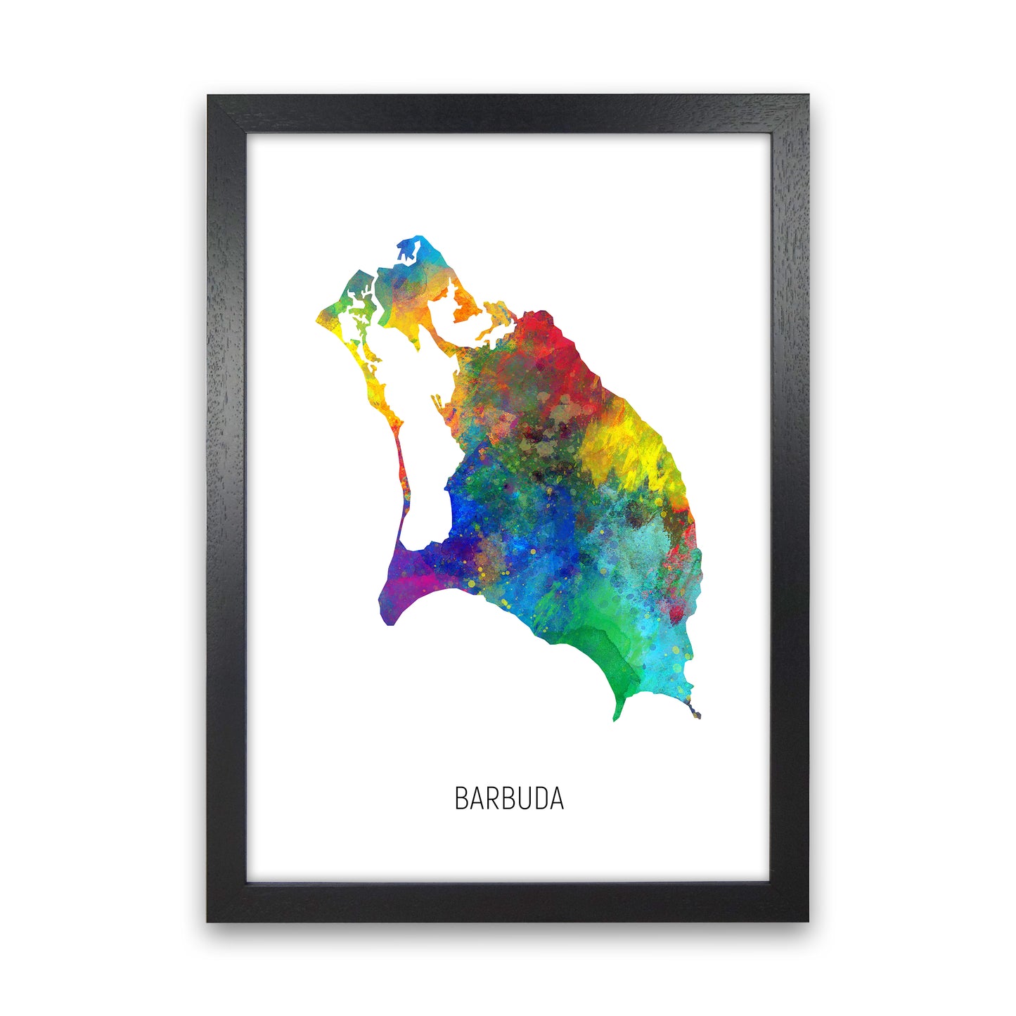 Barbuda Watercolour Map Art Print by Michael Tompsett Black Grain