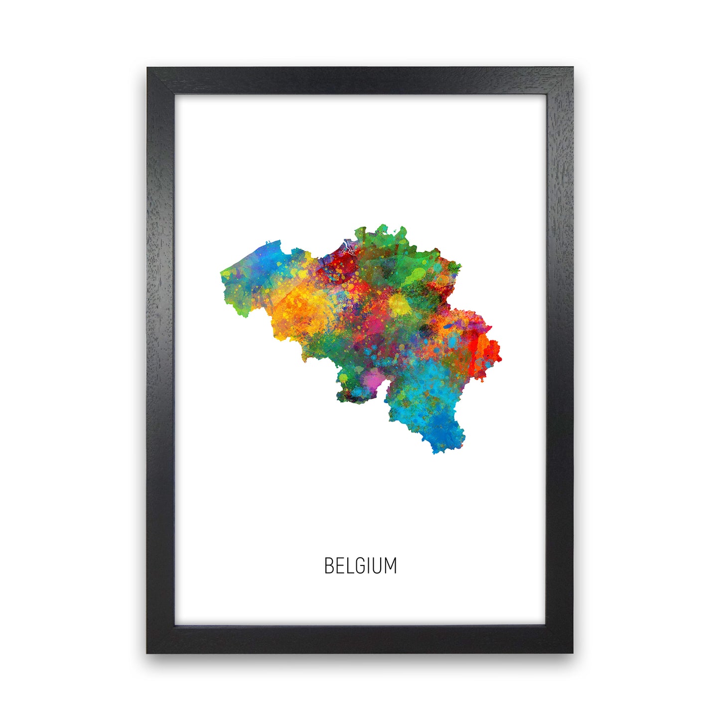 Belgium Watercolour Map Art Print by Michael Tompsett Black Grain