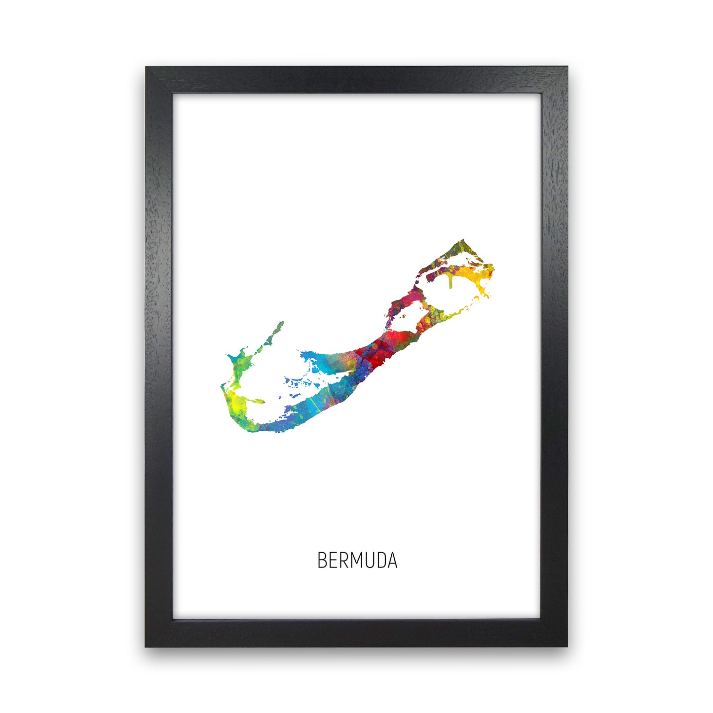 Bermuda Watercolour Map Art Print by Michael Tompsett Black Grain