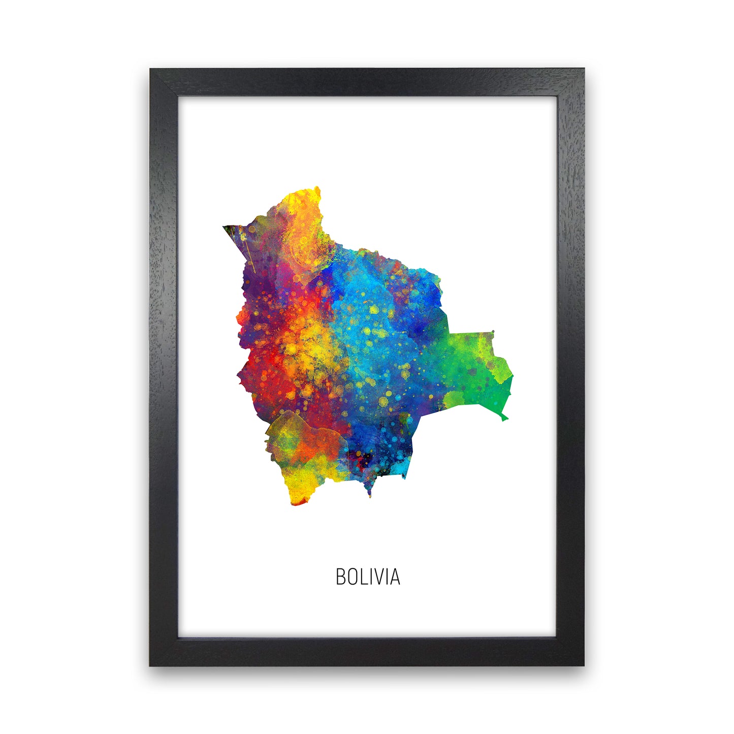 Bolivia Watercolour Map Art Print by Michael Tompsett Black Grain
