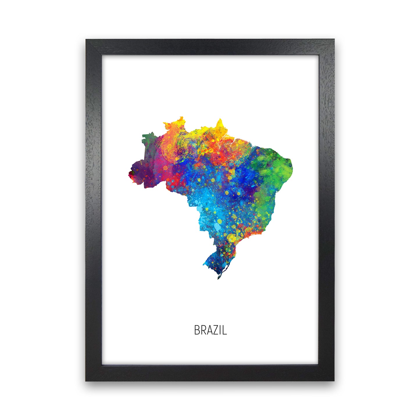 Brazil Watercolour Map Art Print by Michael Tompsett Black Grain