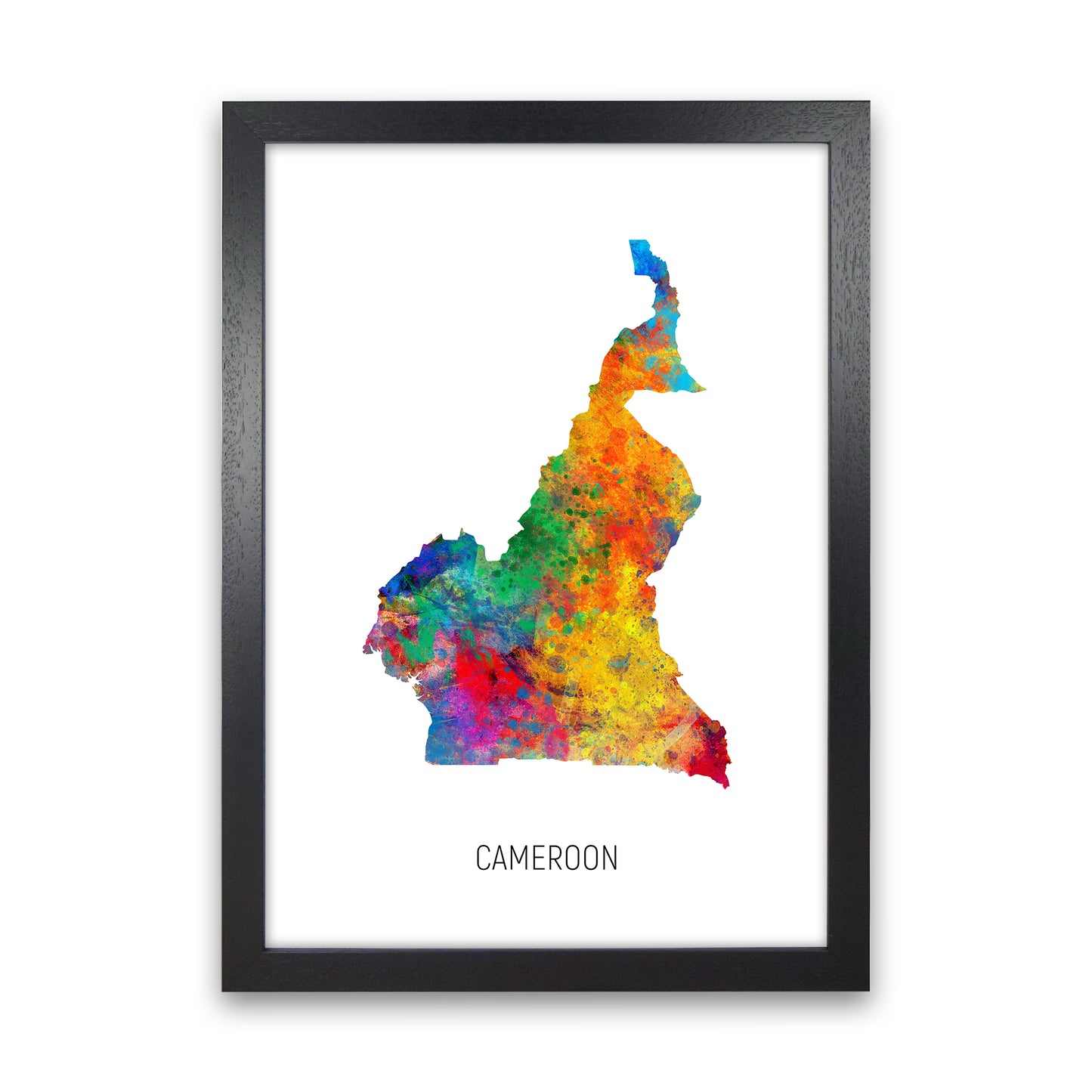 Cameroon Watercolour Map Art Print by Michael Tompsett Black Grain