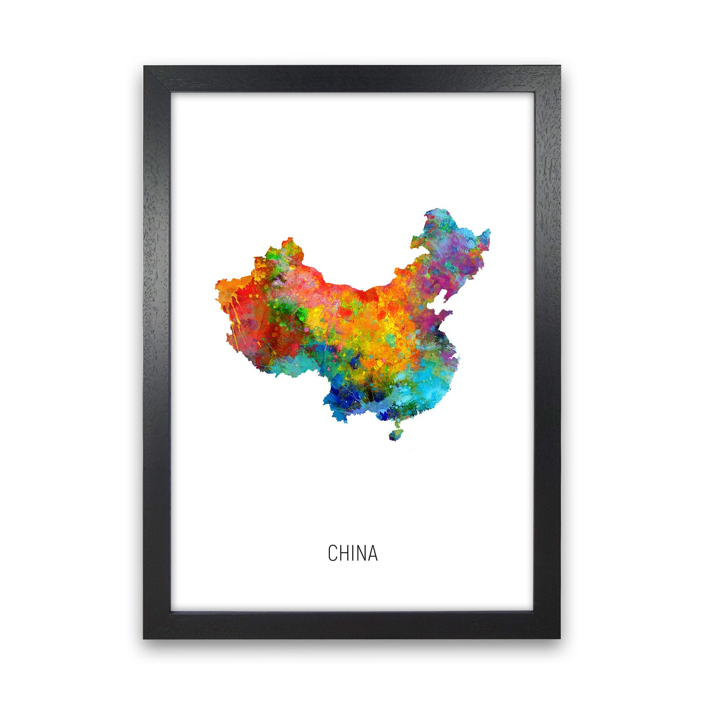 China Watercolour Map Art Print by Michael Tompsett Black Grain