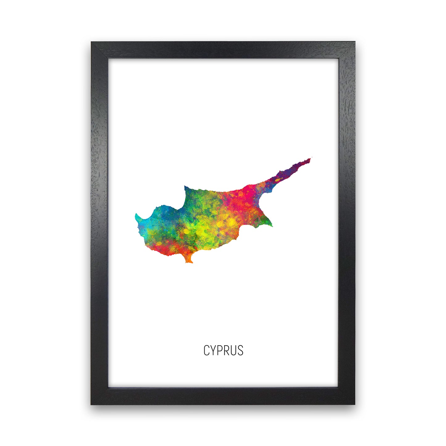Cyprus Watercolour Map Art Print by Michael Tompsett Black Grain