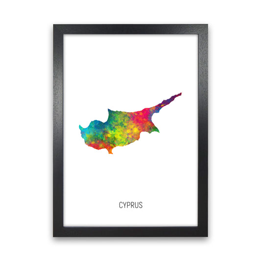 Cyprus Watercolour Map Art Print by Michael Tompsett Black Grain