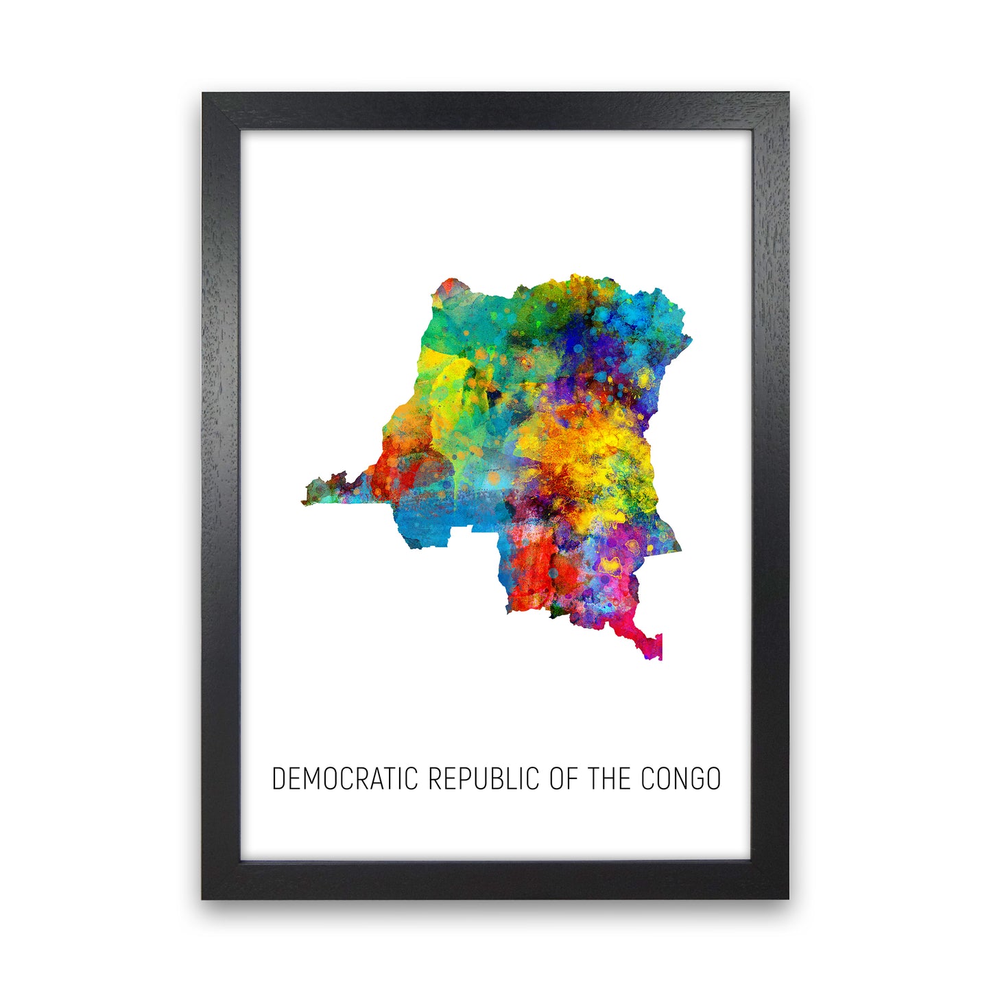 Democratic Republic Of The Congo Watercolour Map by Michael Tompsett Black Grain