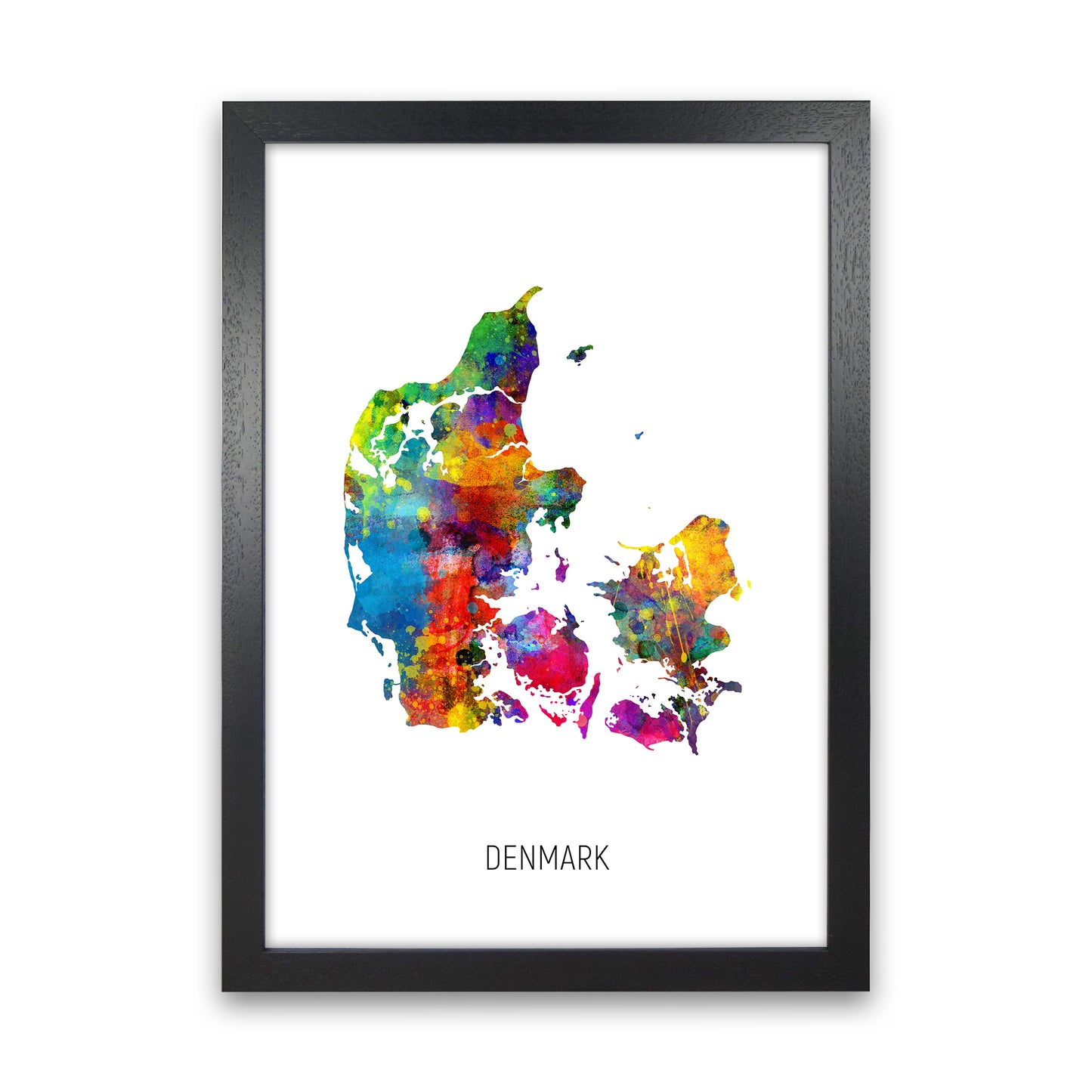 Denmark Watercolour Map Art Print by Michael Tompsett Black Grain