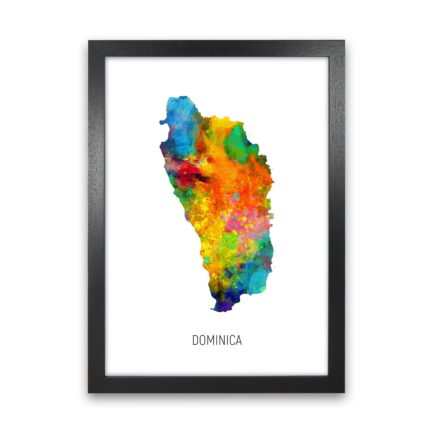Dominica Watercolour Map Art Print by Michael Tompsett Black Grain