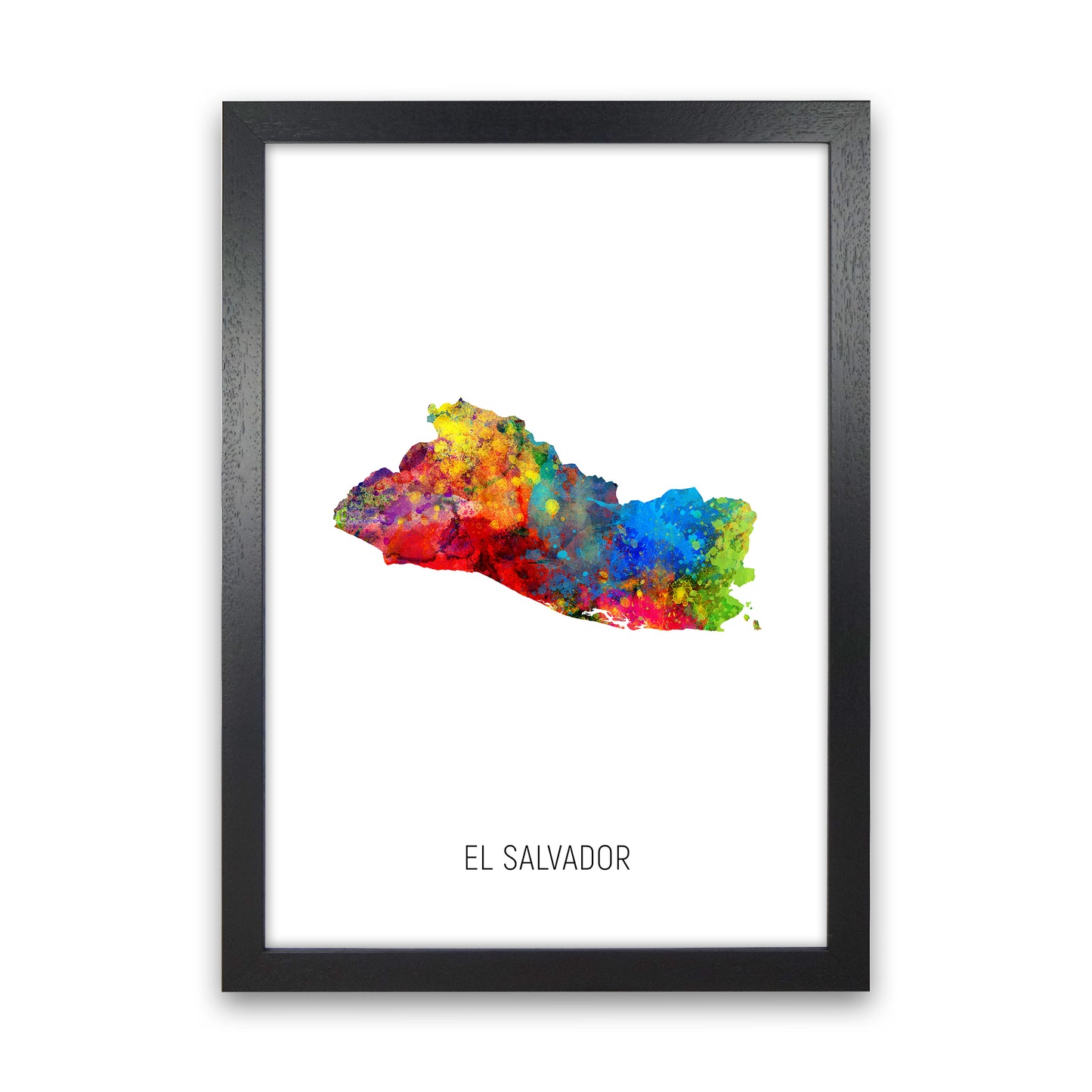 El Salvador Watercolour Map Art Print by Michael Tompsett Black Grain