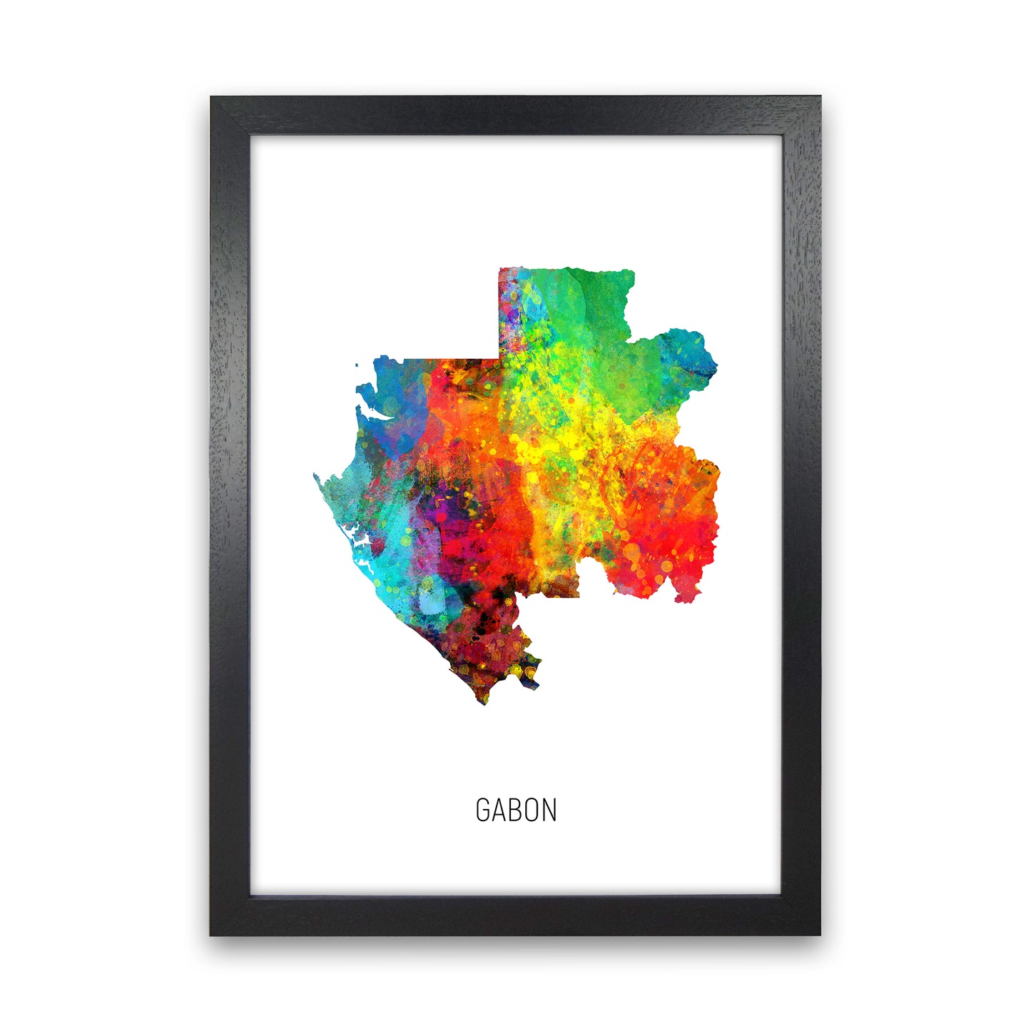 Gabon Watercolour Map Art Print by Michael Tompsett Black Grain