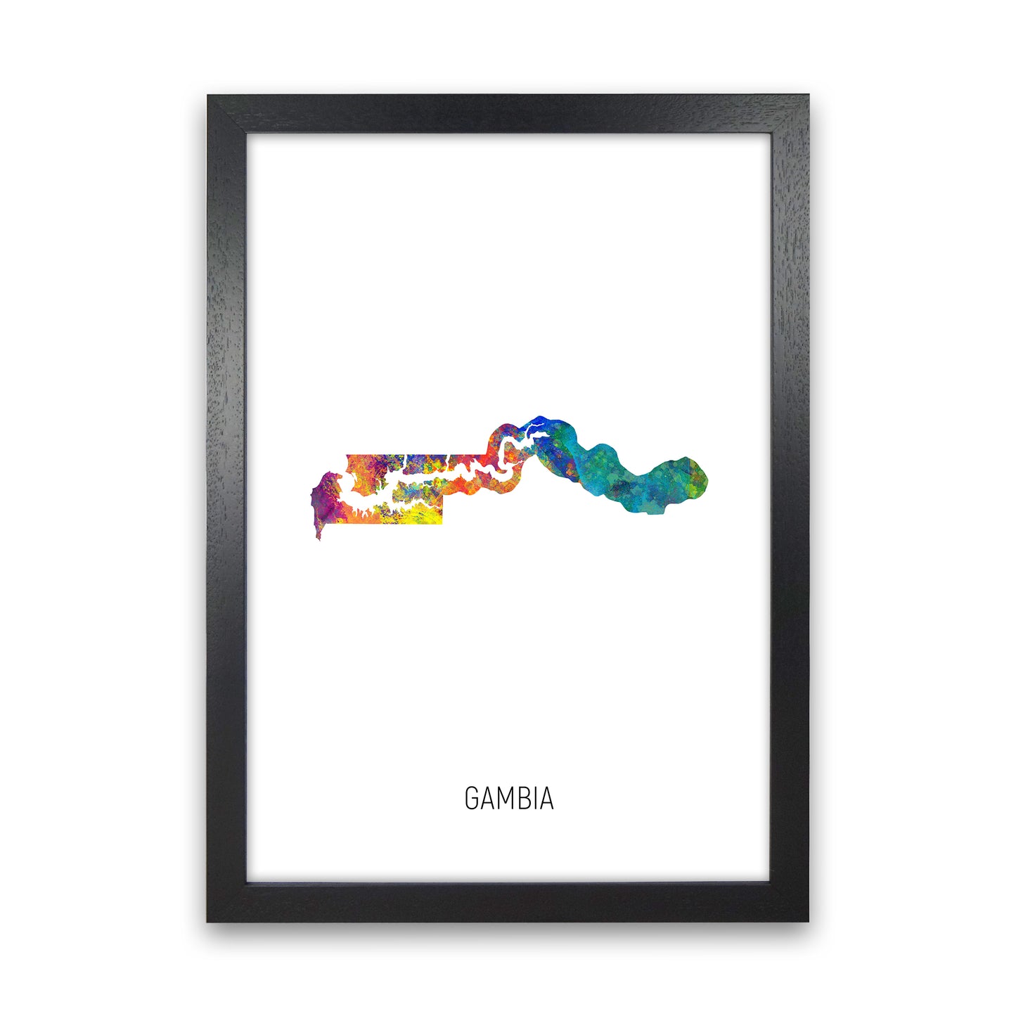 Gambia Watercolour Map Art Print by Michael Tompsett Black Grain