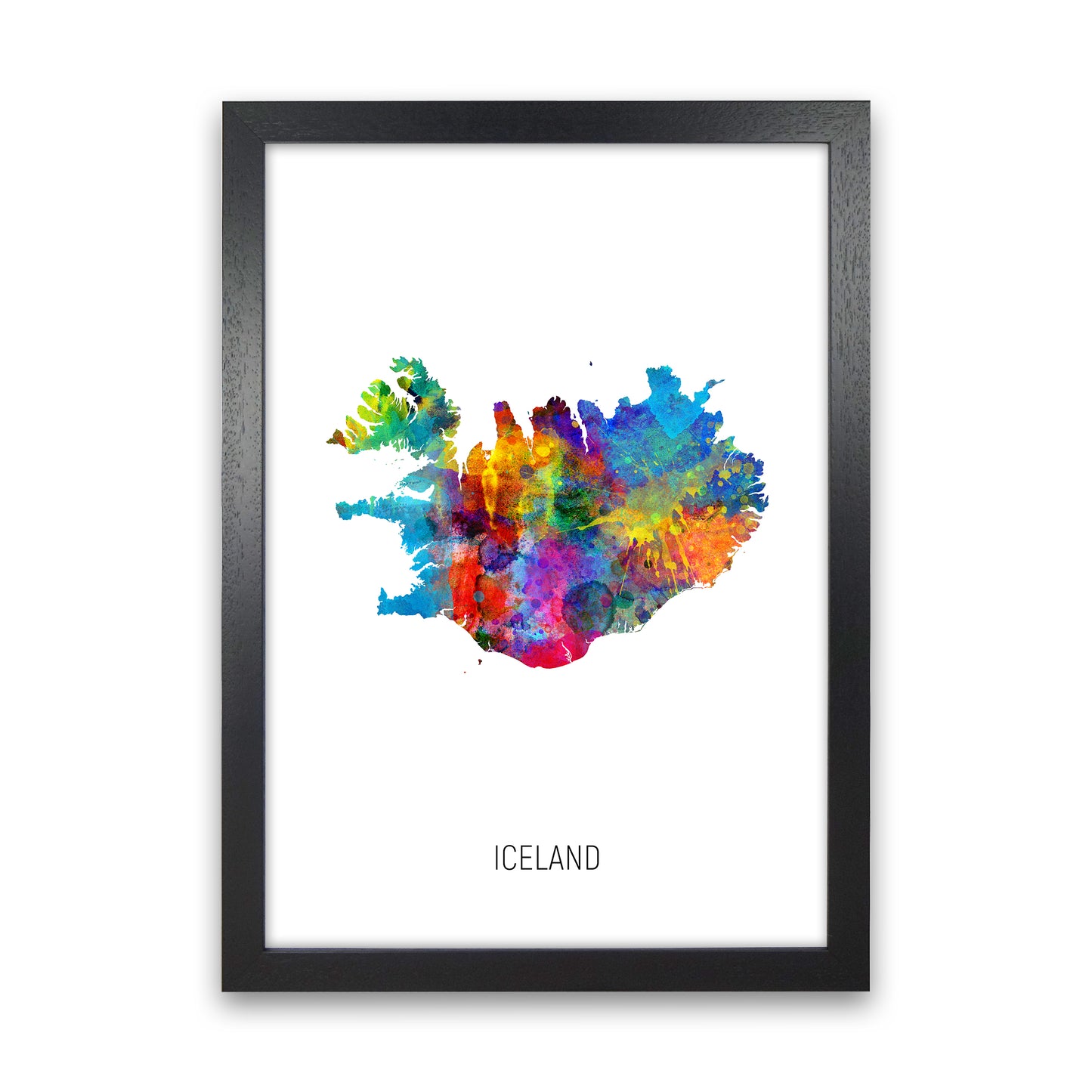 Iceland Watercolour Map Art Print by Michael Tompsett Black Grain