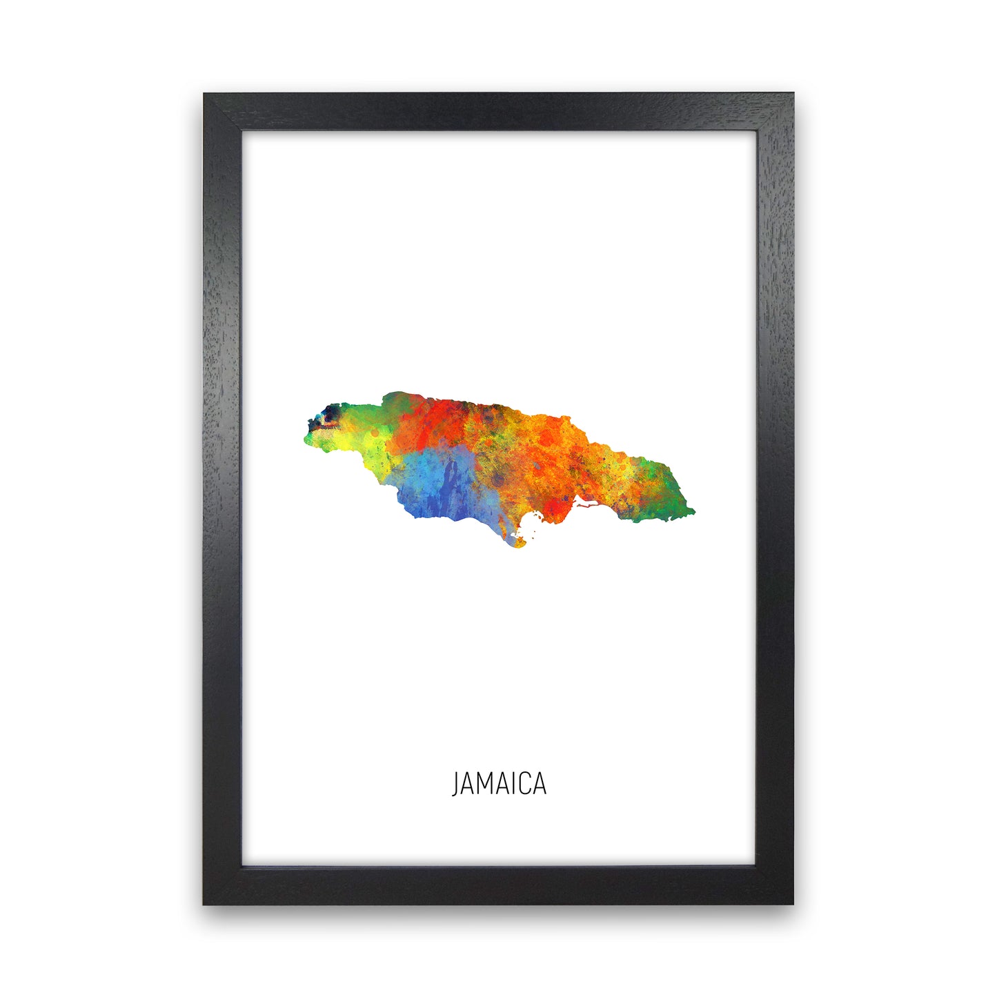 Jamaica Watercolour Map Art Print by Michael Tompsett Black Grain