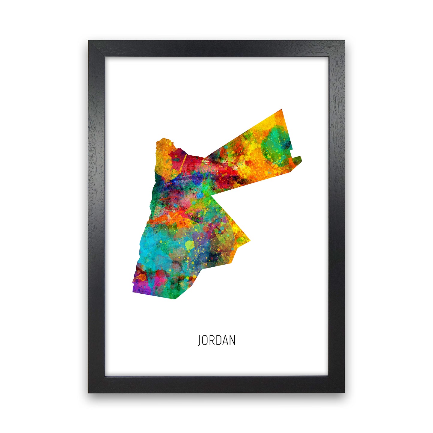 Jordan Watercolour Map Art Print by Michael Tompsett Black Grain