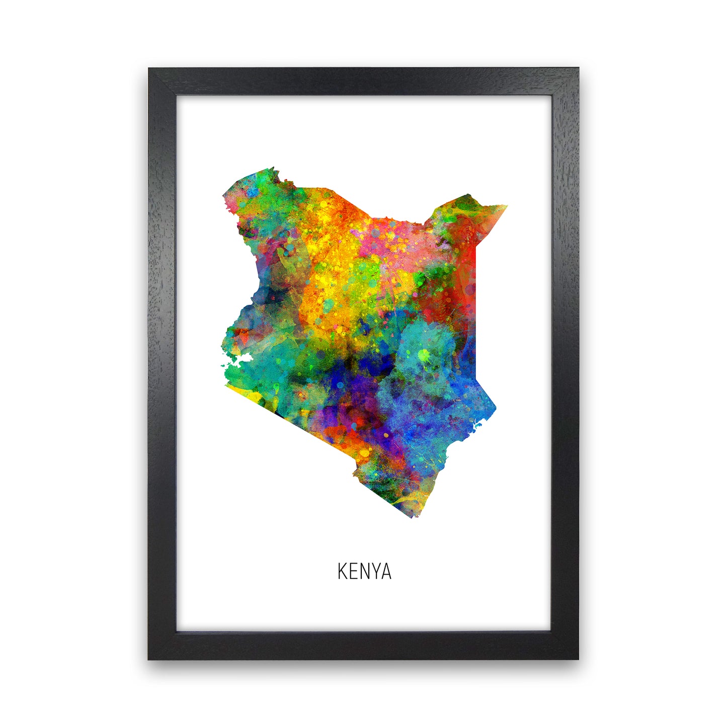 Kenya Watercolour Map Art Print by Michael Tompsett Black Grain