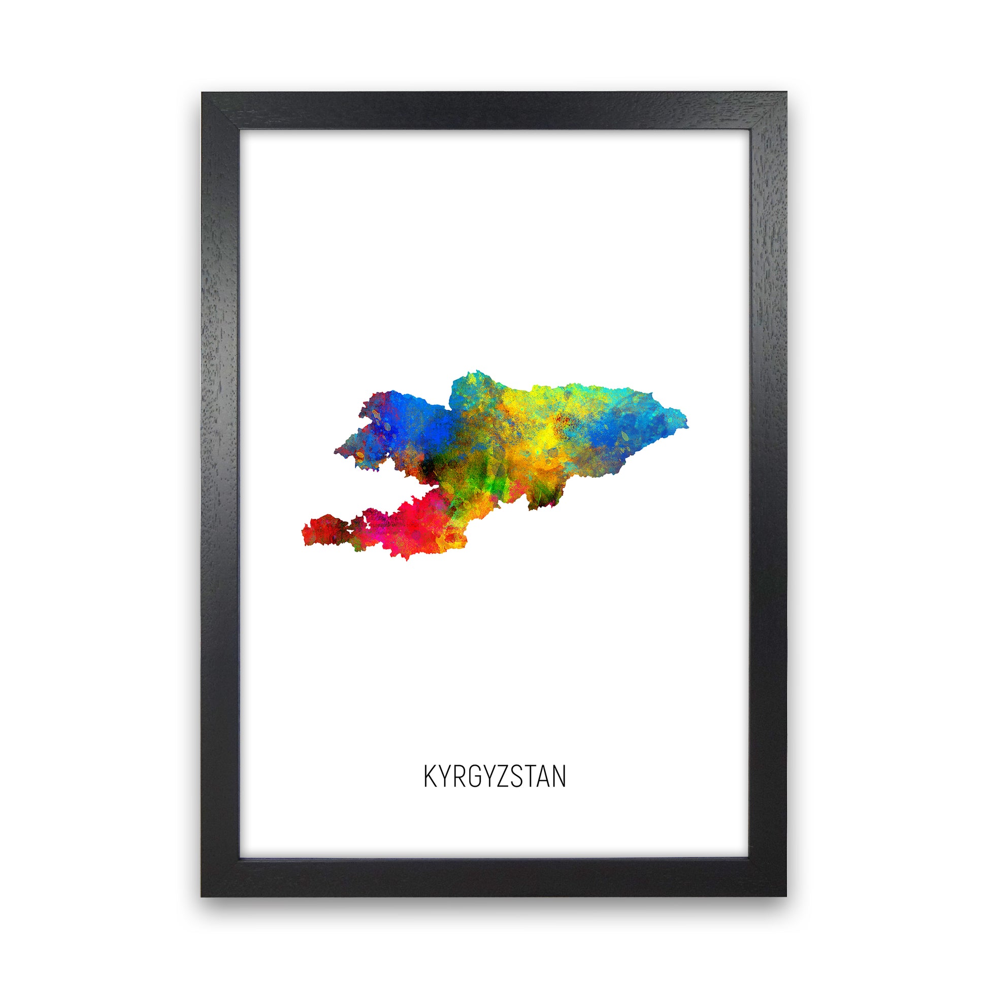 Kyrgyzstan Watercolour Map Art Print by Michael Tompsett Black Grain