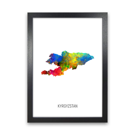 Kyrgyzstan Watercolour Map Art Print by Michael Tompsett Black Grain