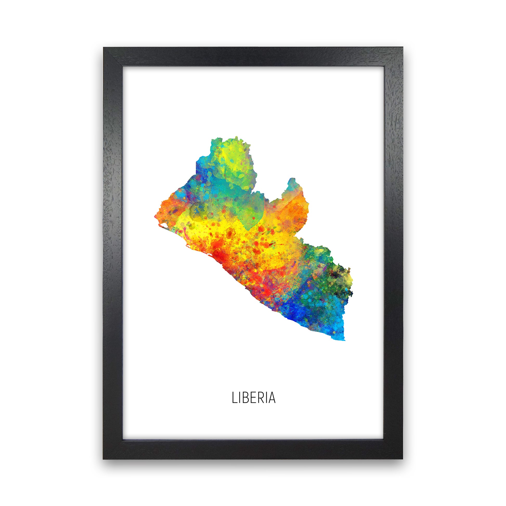 Liberia Watercolour Map Art Print by Michael Tompsett Black Grain