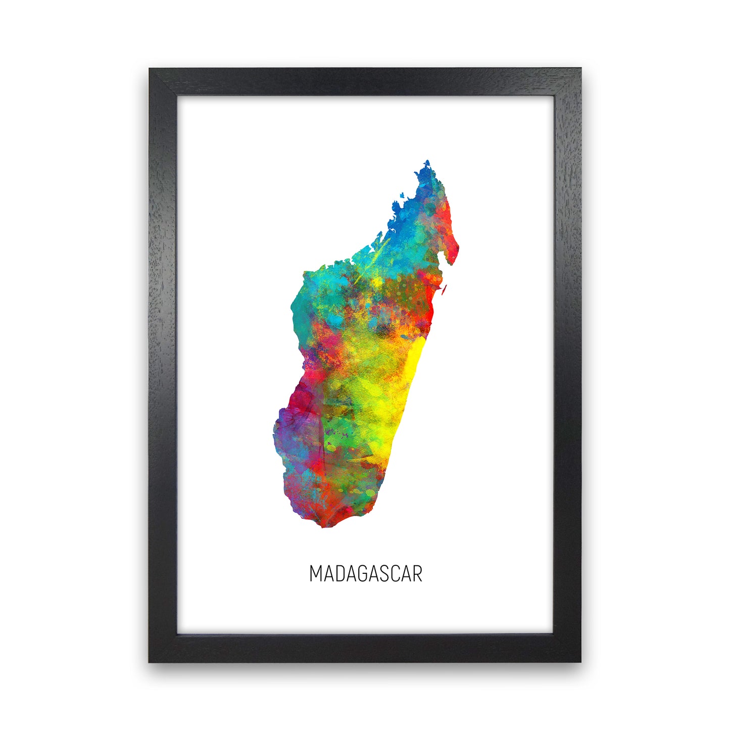 Madagascar Watercolour Map Art Print by Michael Tompsett Black Grain