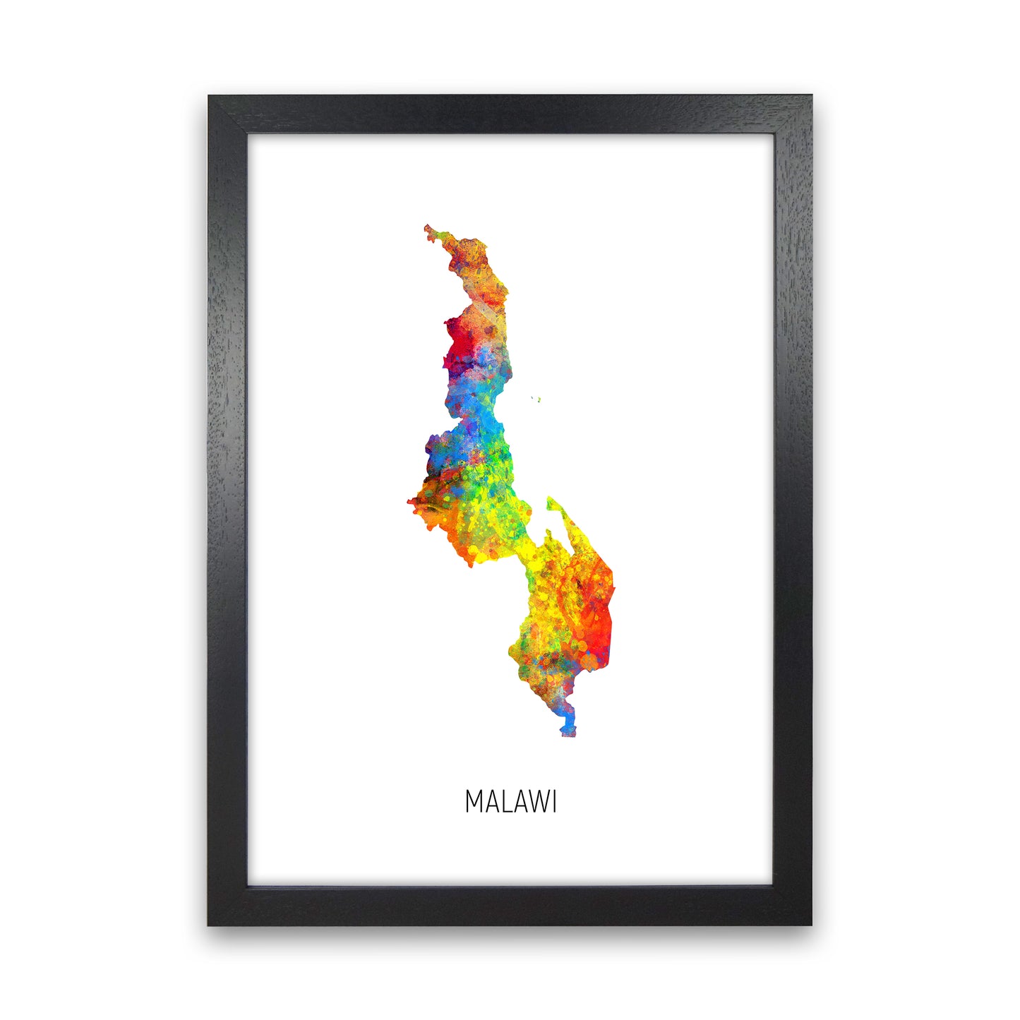Malawi Watercolour Map Art Print by Michael Tompsett Black Grain