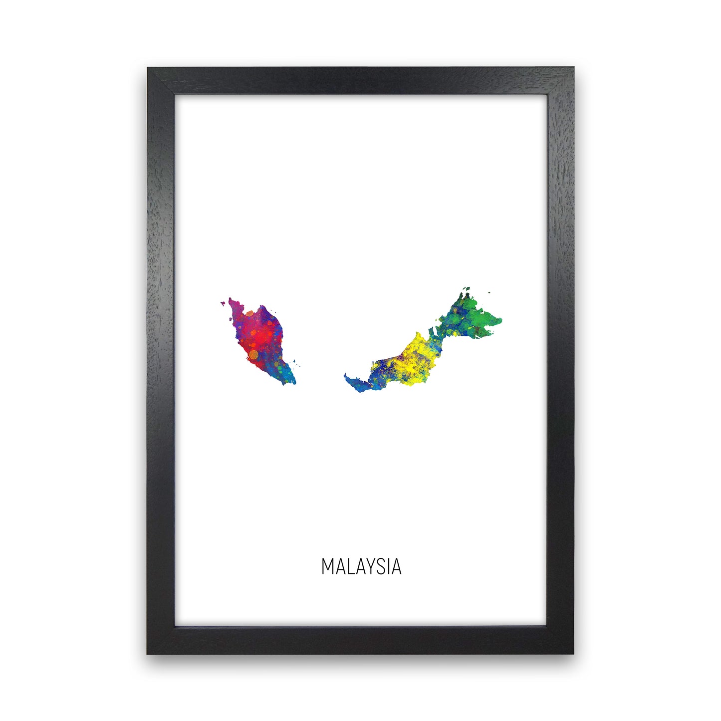Malaysia Watercolour Map Art Print by Michael Tompsett Black Grain