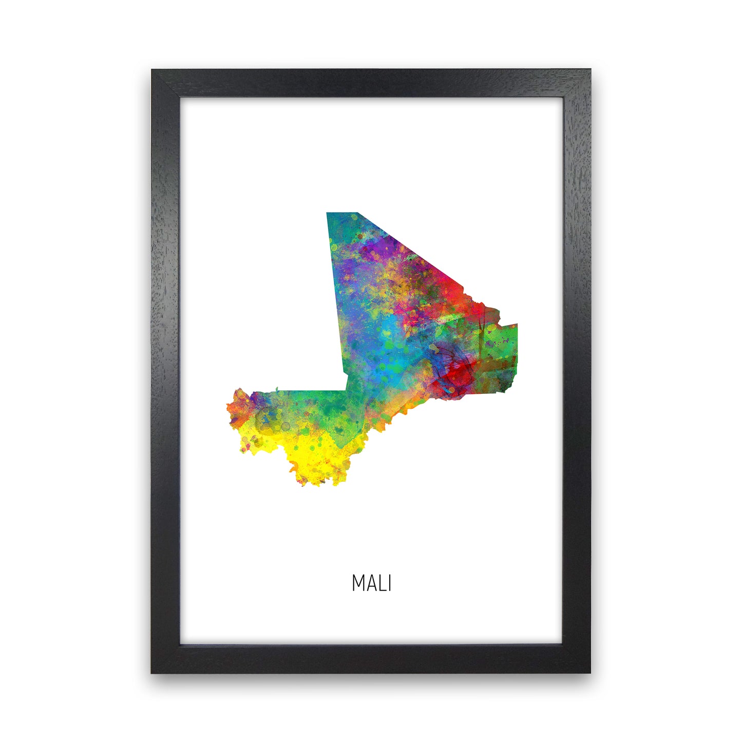 Mali Watercolour Map Art Print by Michael Tompsett Black Grain