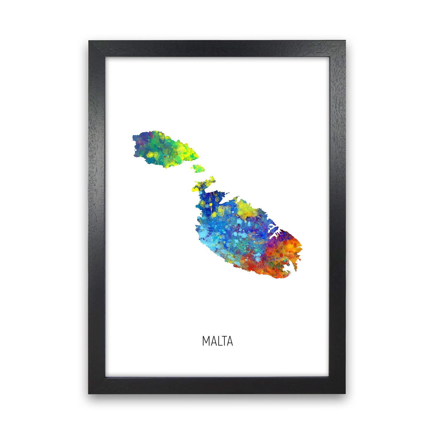 Malta Watercolour Map Art Print by Michael Tompsett Black Grain