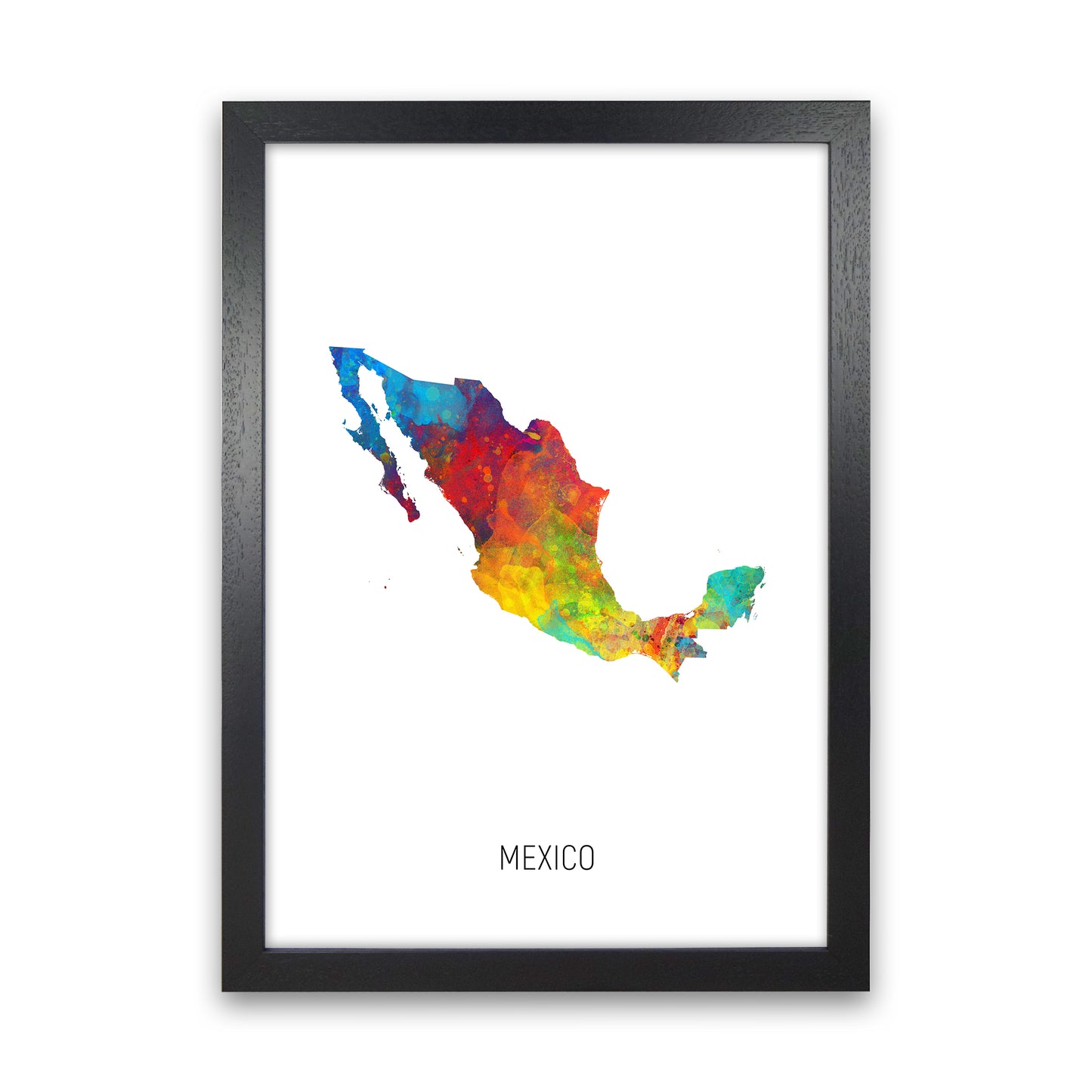 Mexico Watercolour Map Art Print by Michael Tompsett Black Grain