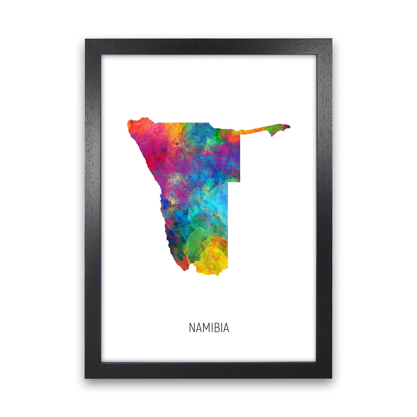 Namibia Watercolour Map Art Print by Michael Tompsett Black Grain
