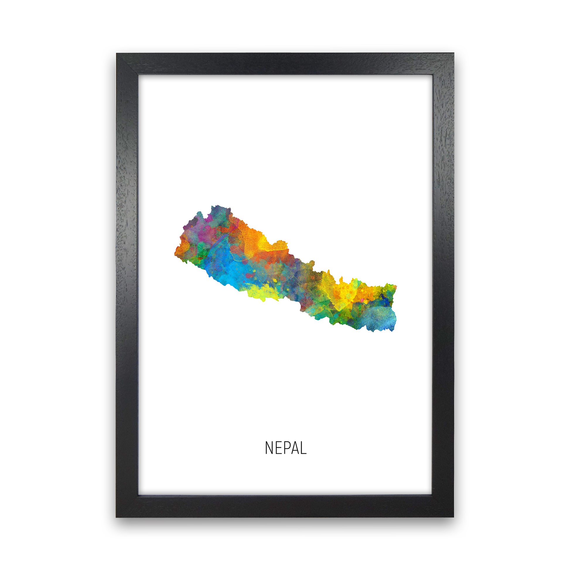 Nepal Watercolour Map Art Print by Michael Tompsett Black Grain