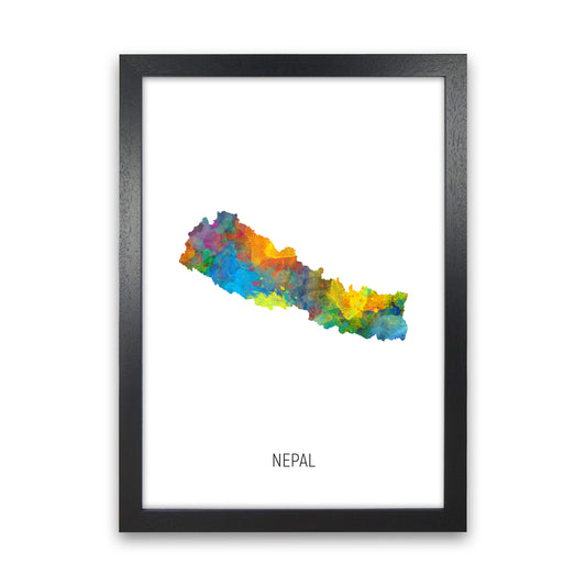 Nepal Watercolour Map Art Print by Michael Tompsett Black Grain