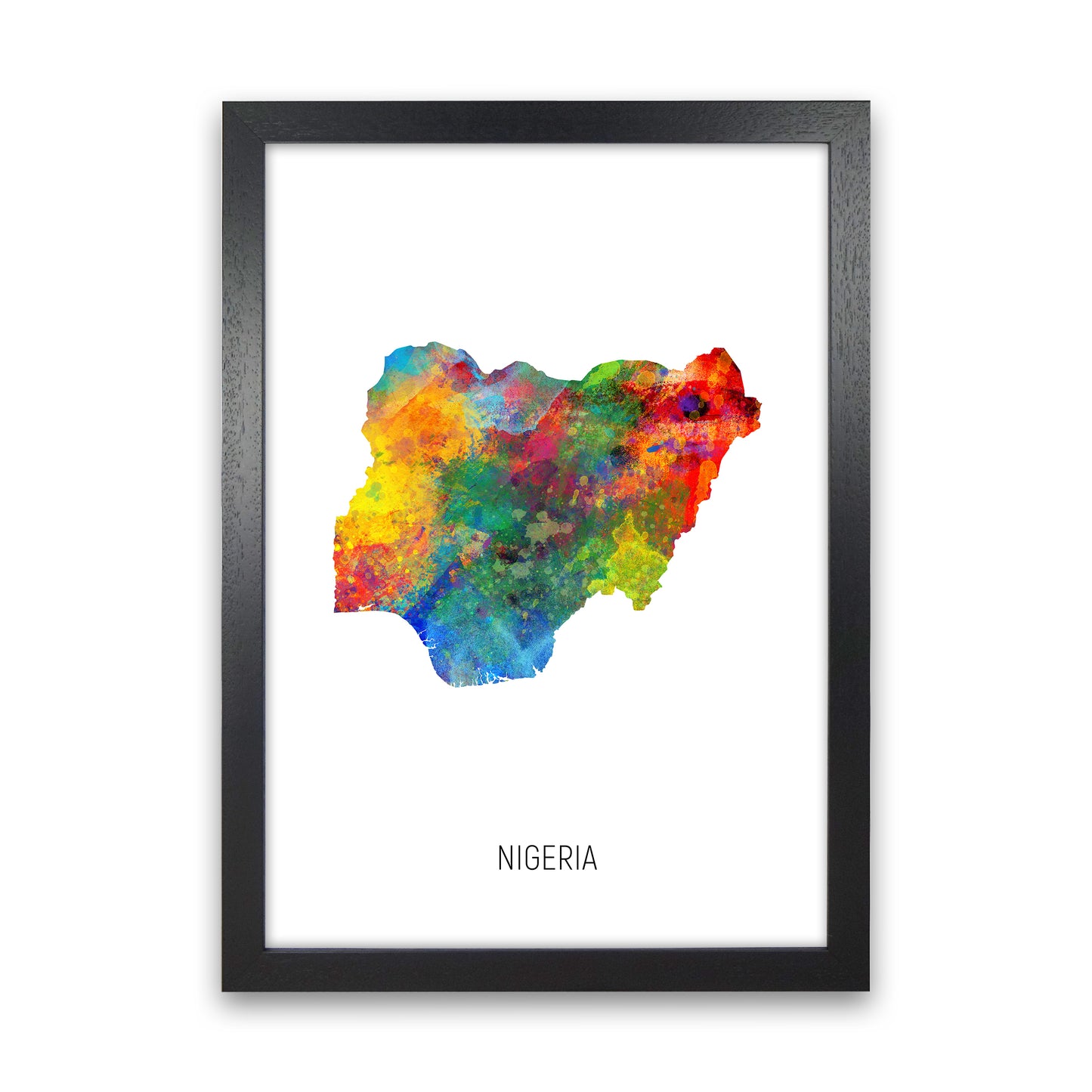 Nigeria Watercolour Map Art Print by Michael Tompsett Black Grain