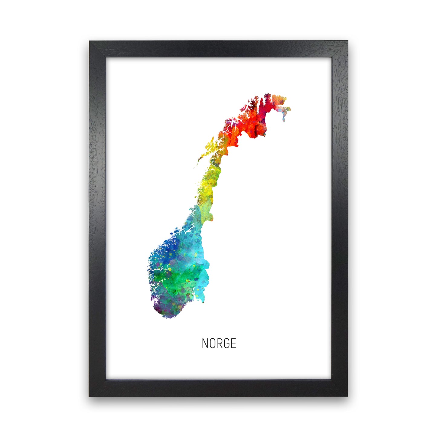 Norge Watercolour Map Art Print by Michael Tompsett Black Grain