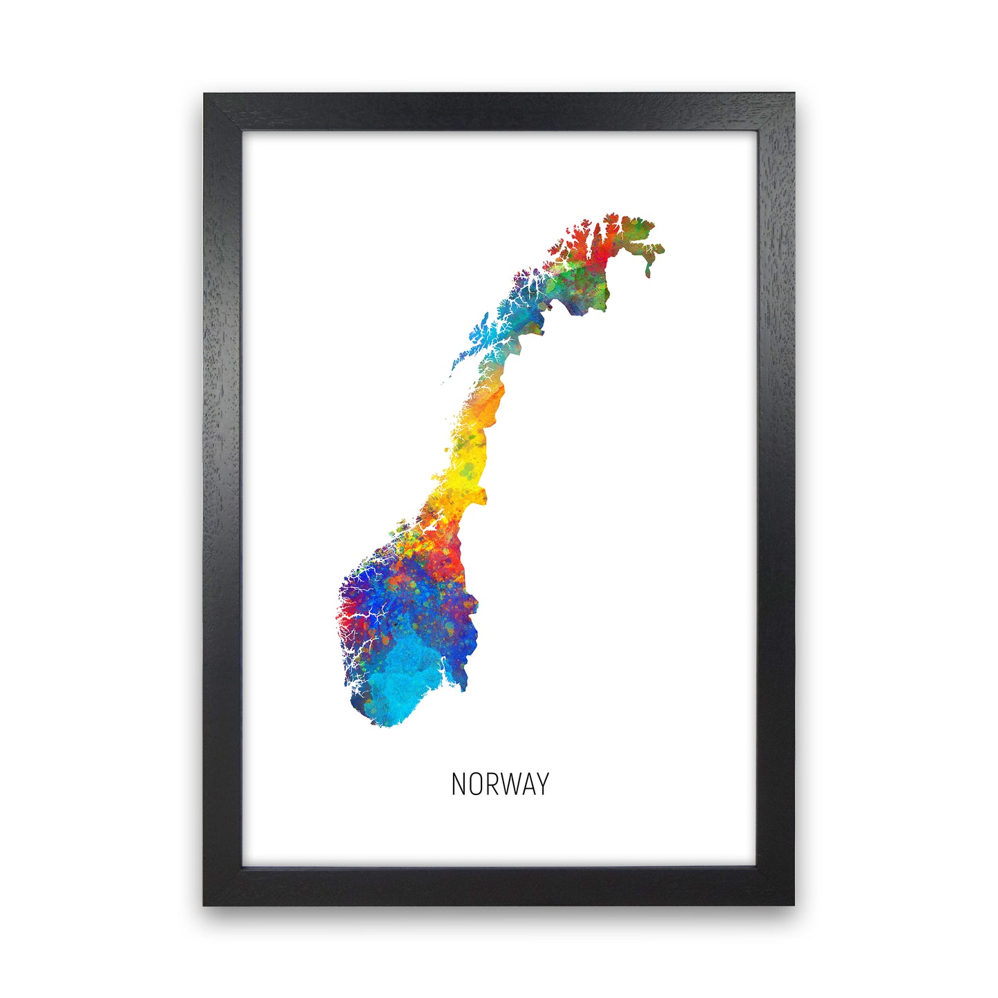 Norway Watercolour Map Art Print by Michael Tompsett Black Grain